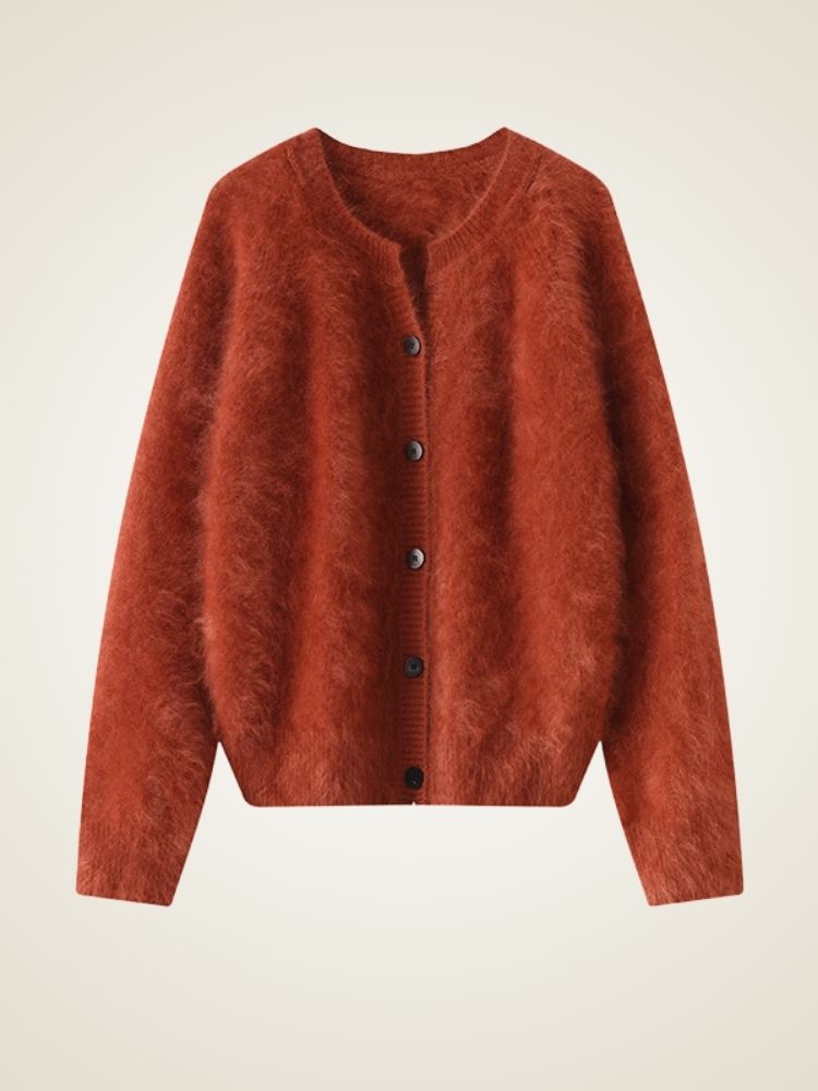 Galilee - Red Classic Brushed Cashmere Cardigan | The Cashmere Studio