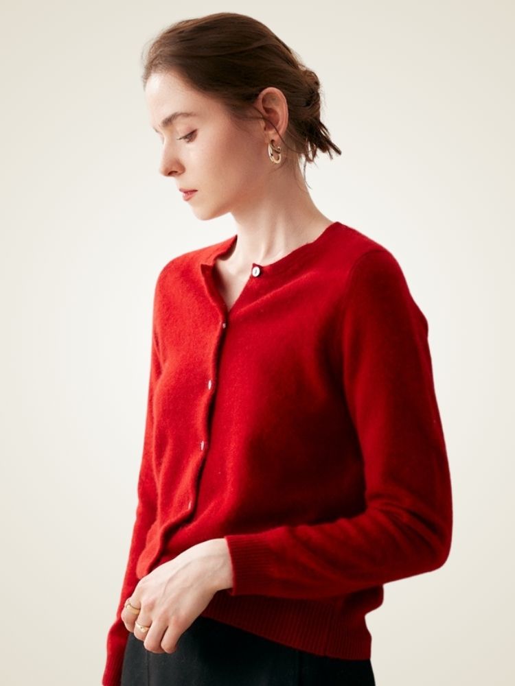 Lyn - Red Pure Cashmere Cardigan | The Cashmere Studio