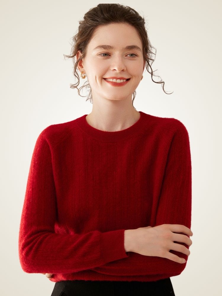 Larie - Red Ribbed Cashmere Sweater | The Cashmere Studio