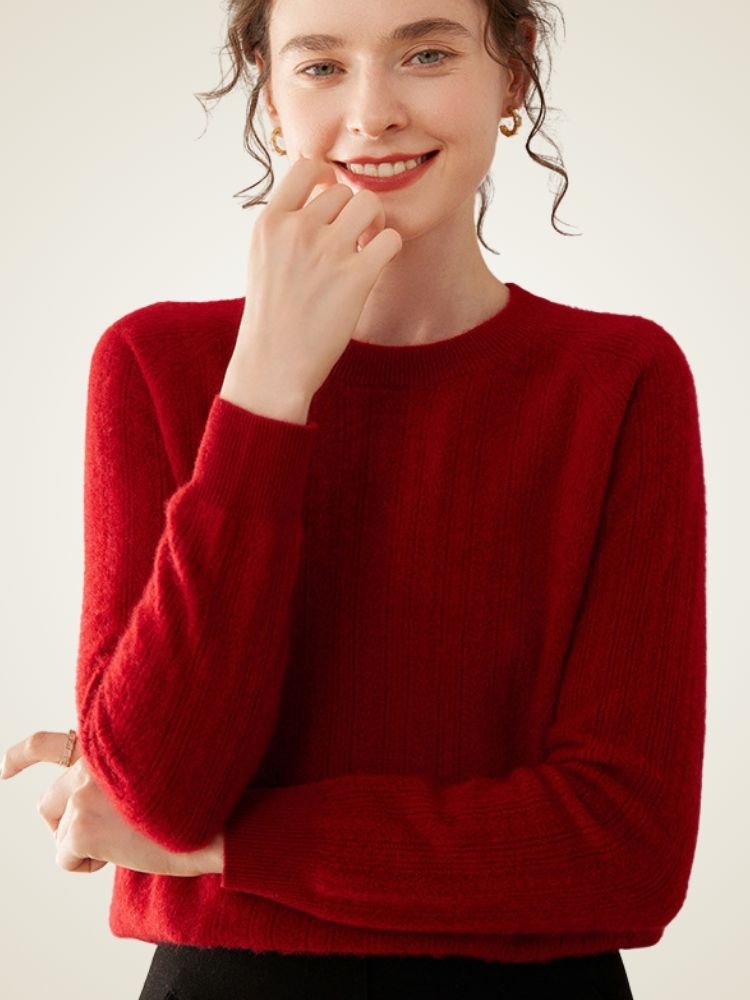 Larie - Red Ribbed Cashmere Sweater | The Cashmere Studio