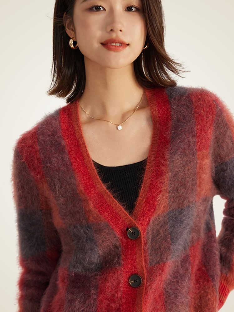 Nereza - Plaid Cashmere Cardigan