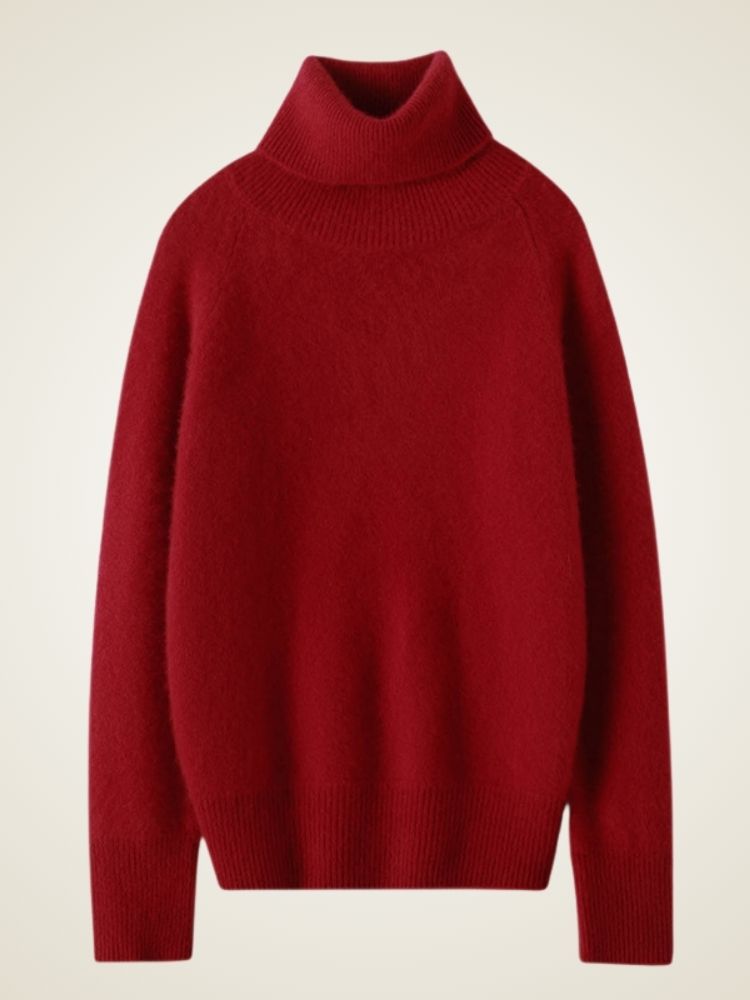 Perla - Red High Turtleneck Cashmere Sweater | The Cashmere Studio