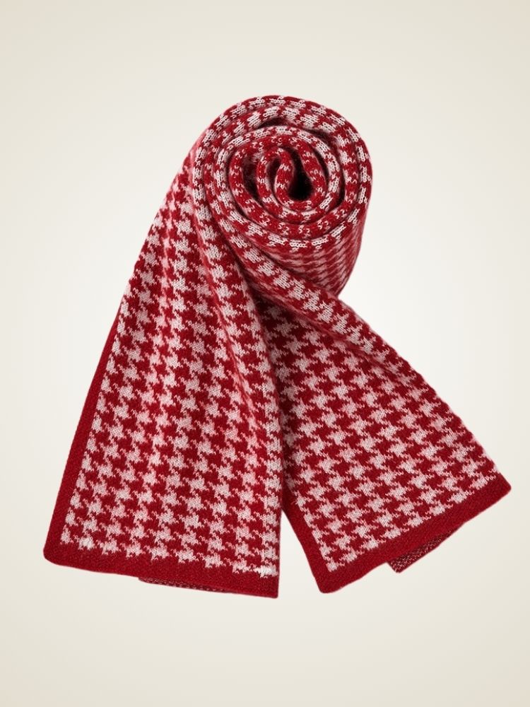 Paolina - Red Houndstooth Cashmere Scarf | The Cashmere Studio