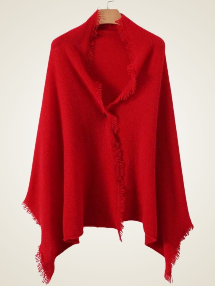 Sylviana - Red Fringe Cashmere Shawl | The Cashmere Studio