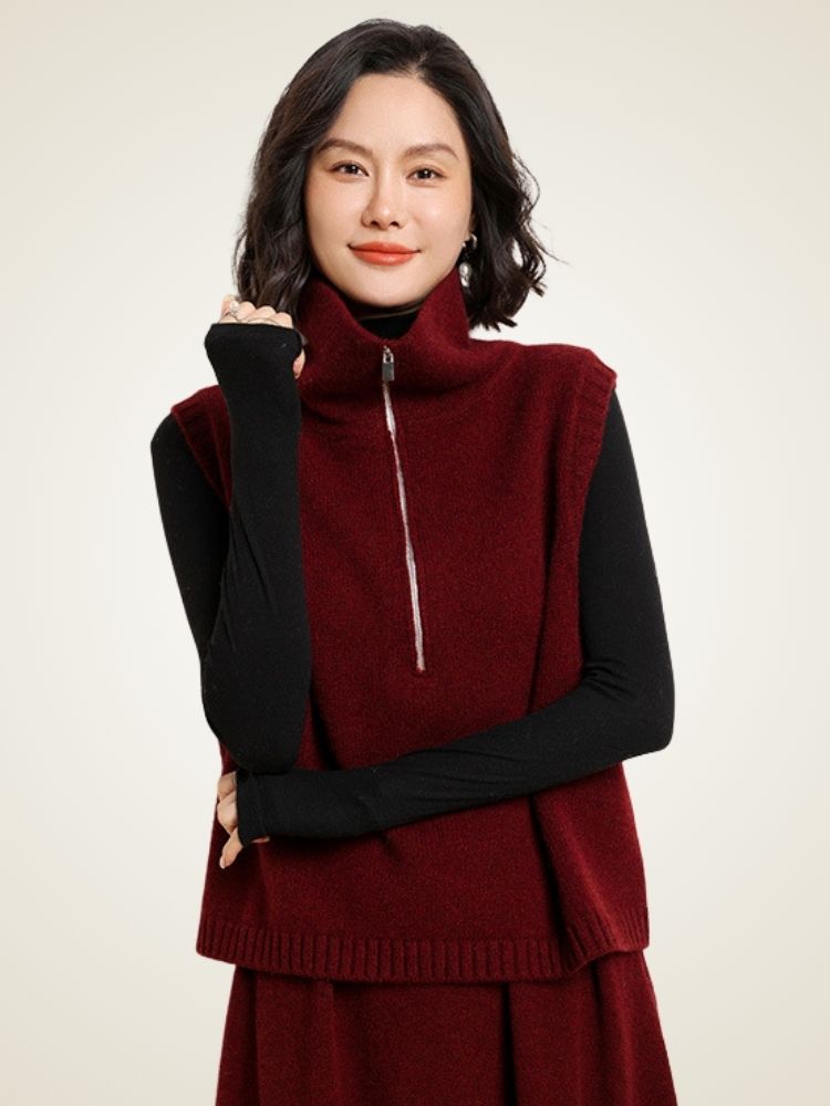 Adara - Red Half-Zip Cashmere Vest | The Cashmere Studio