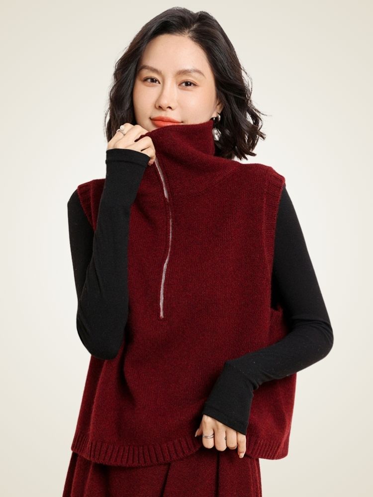 Adara - Red Half-Zip Cashmere Vest | The Cashmere Studio