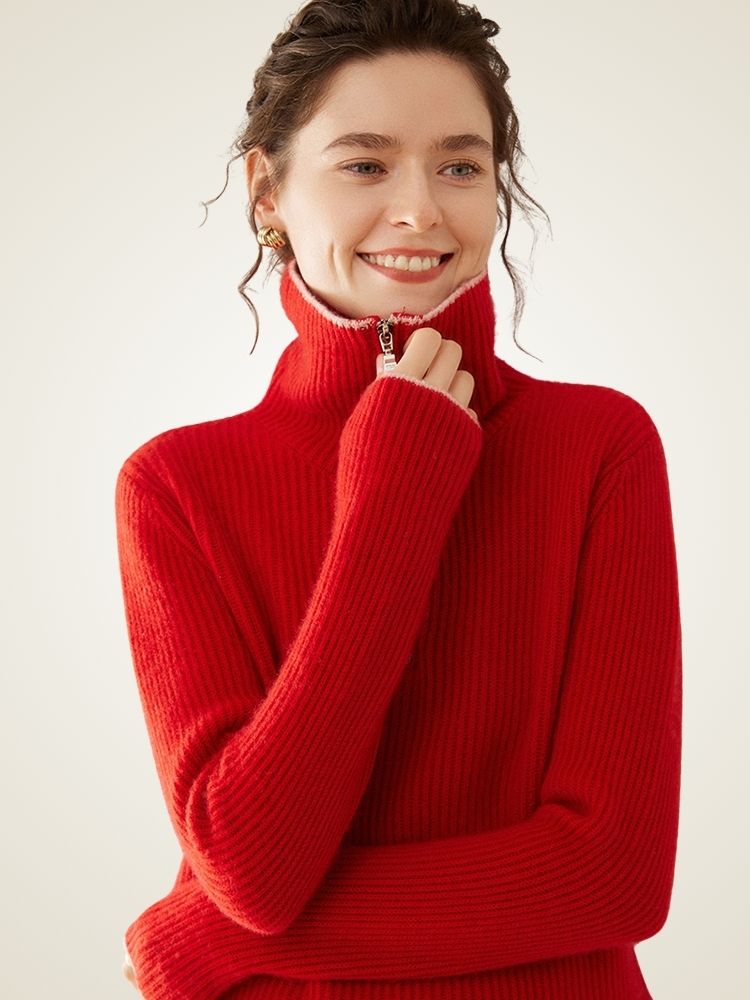 Opal - Red Half-Zip Cashmere Sweater | The Cashmere Studio