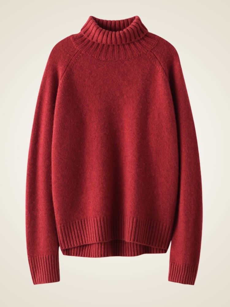 Melina - Red Ribbed Cashmere Turtleneck | The Cashmere Studio