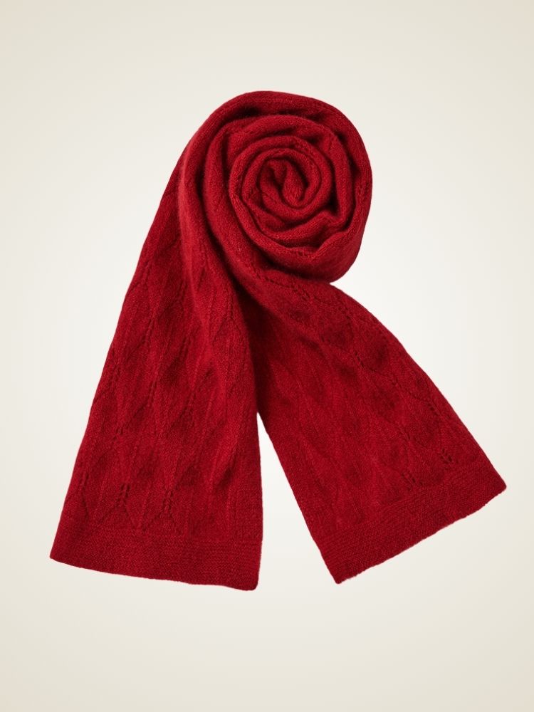 Alie - Red Lace-Knit Cashmere Scarf | The Cashmere Studio