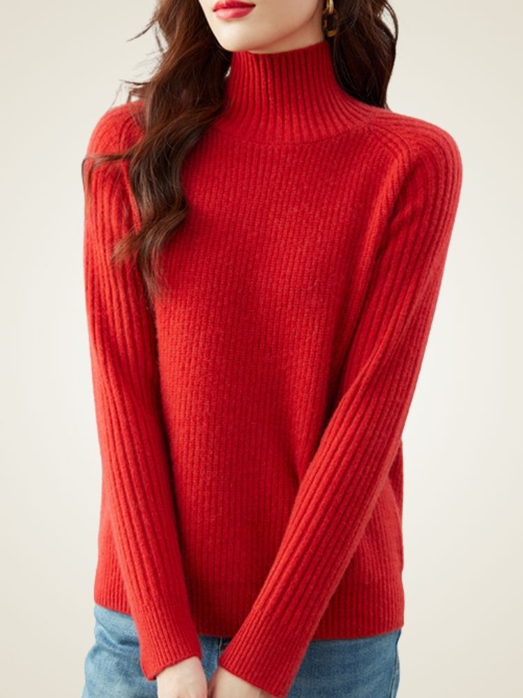 Liora - Red Ribbed Cashmere Turtleneck | The Cashmere Studio