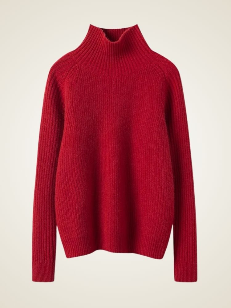 Liora - Red Ribbed Cashmere Turtleneck | The Cashmere Studio
