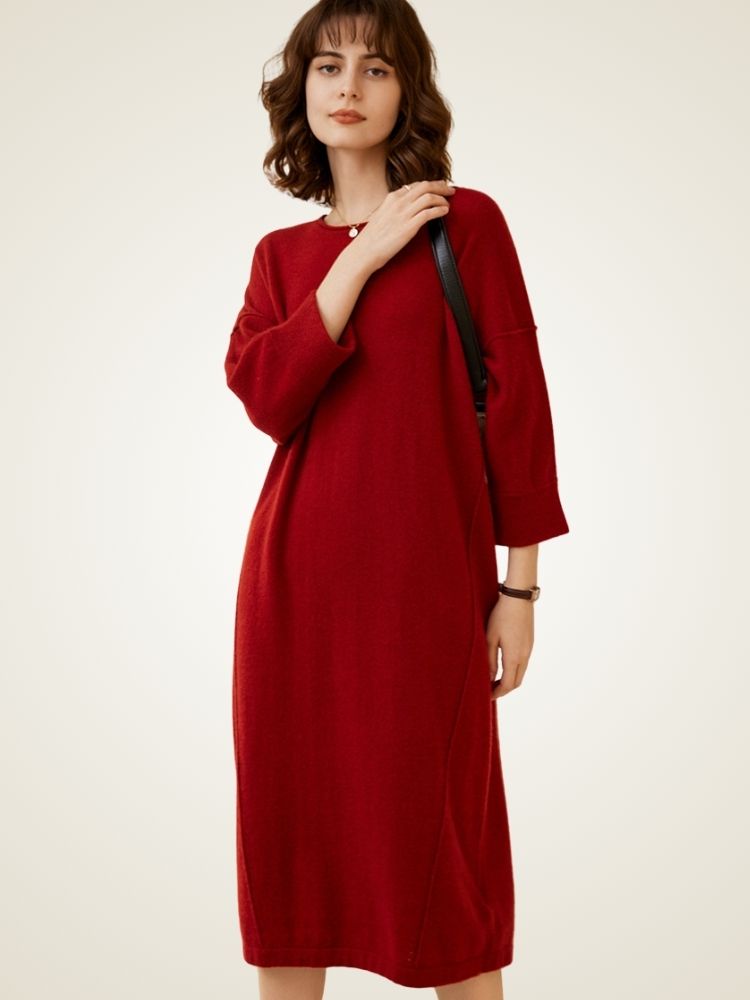 Rosanna - Red Casual Cashmere Dress | The Cashmere Studio