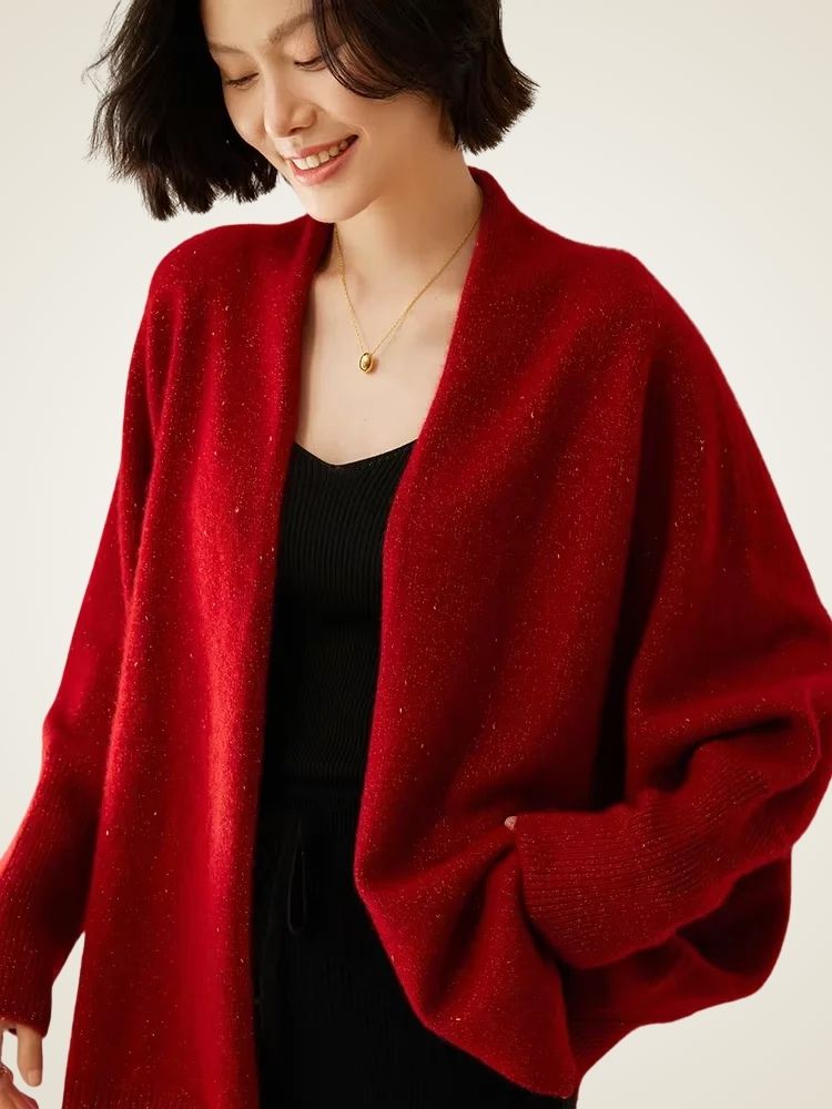 Zoey - Red Open Front Cashmere Cardigan | The Cashmere Studio