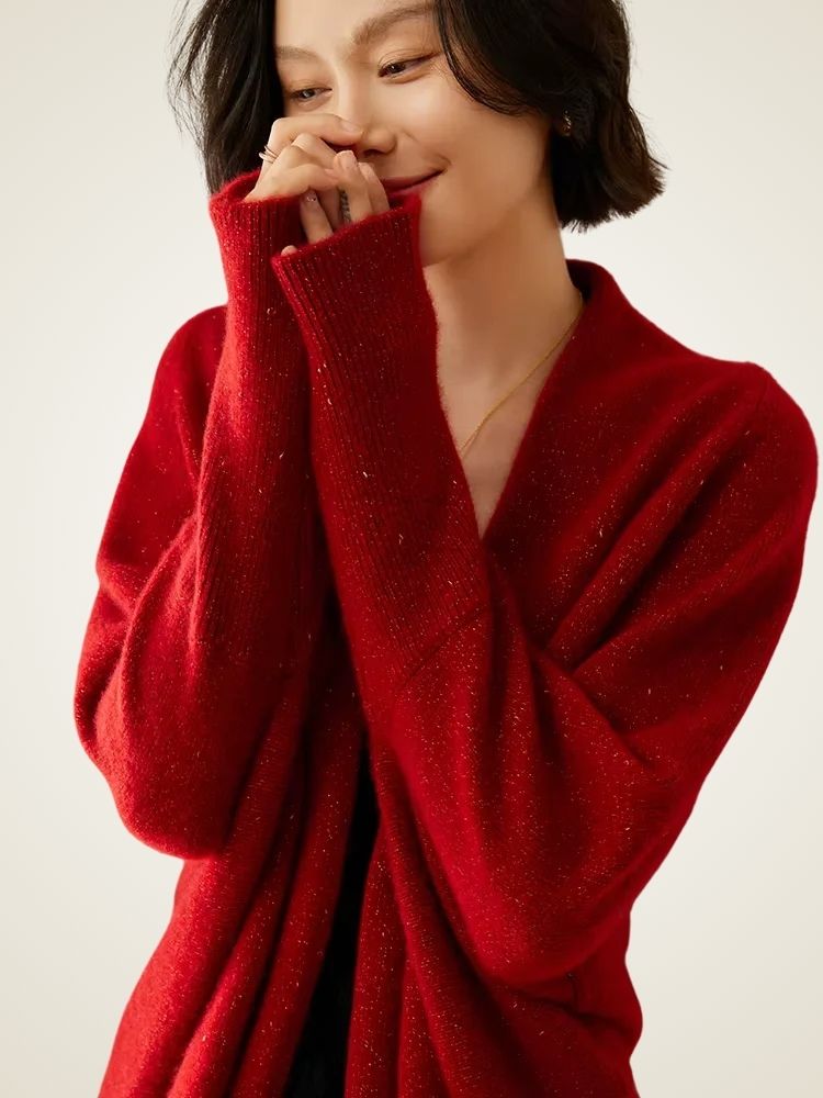 Zoey - Red Open Front Cashmere Cardigan | The Cashmere Studio