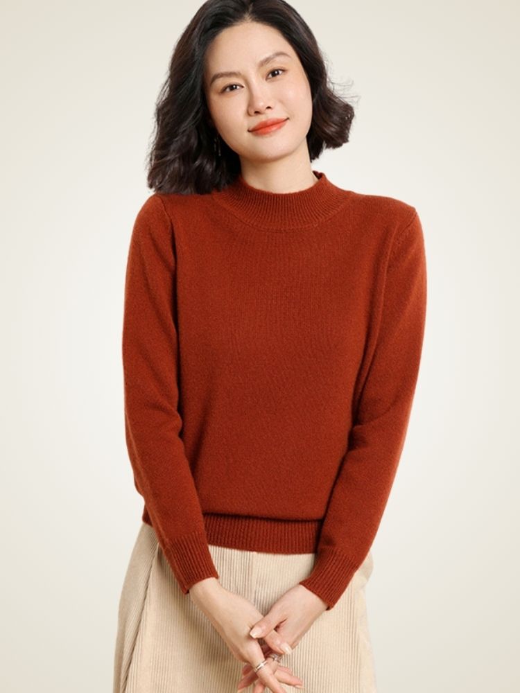Odalisse - Rust Mock Neck Cashmere Sweater | The Cashmere Studio
