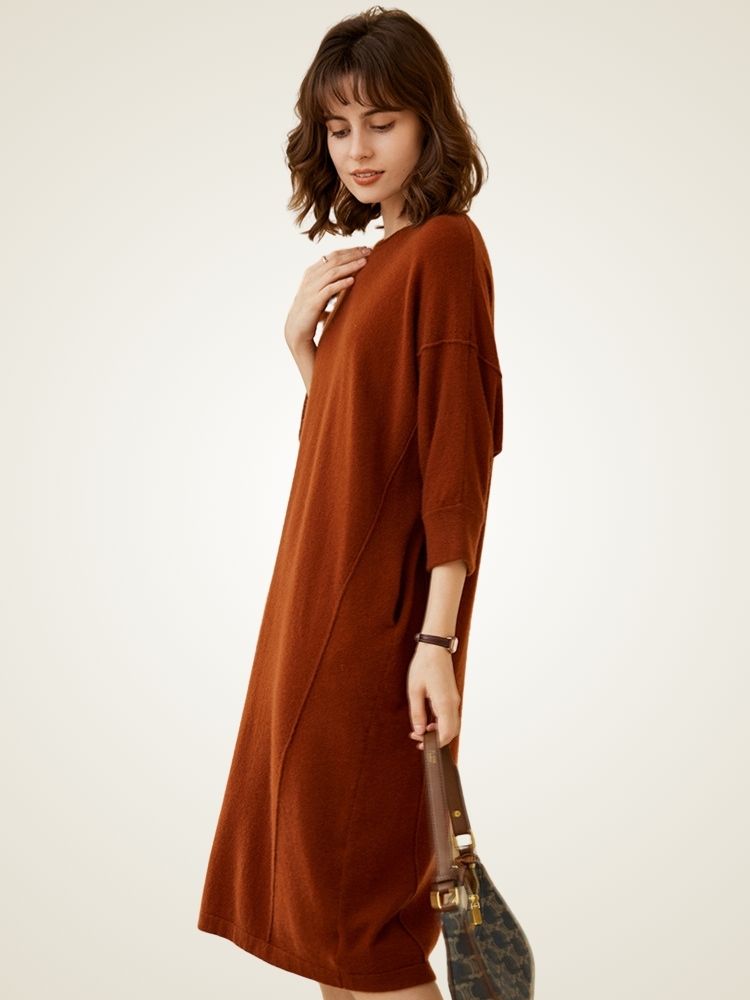 Rosanna - Rust Casual Cashmere Dress | The Cashmere Studio