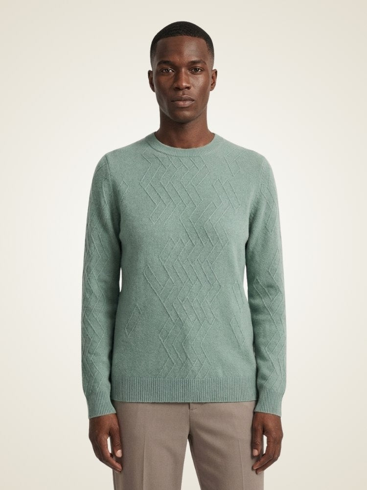 Jett - Sage Green Geometric Cashmere Sweater | The Cashmere Studio
