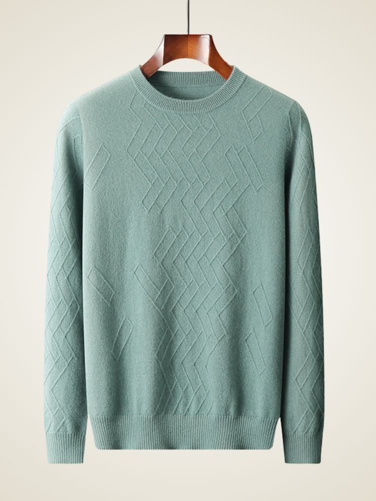 Jett - Sage Green Geometric Cashmere Sweater | The Cashmere Studio