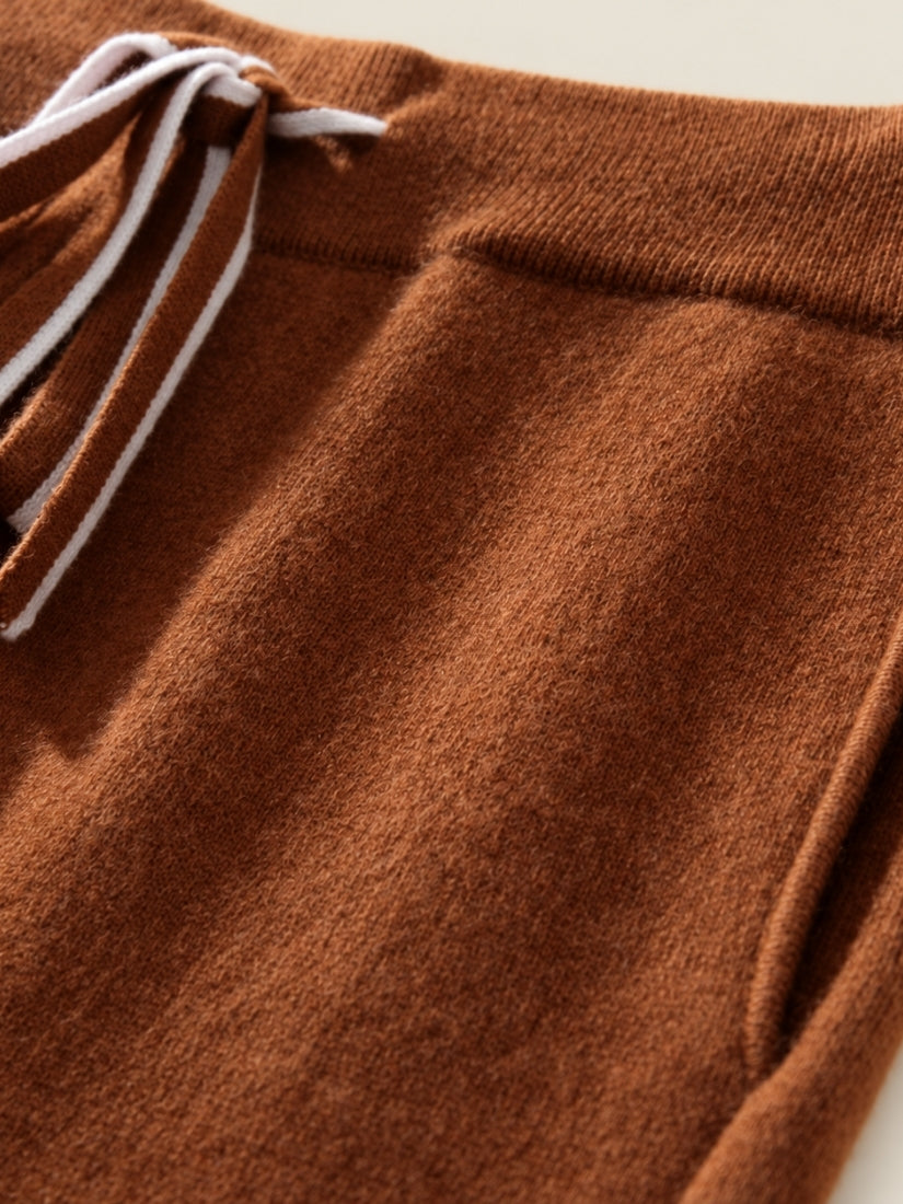 Silian — Dark Caramel Relaxed Cashmere Pants Pocket Detail | The Cashmere Studio
