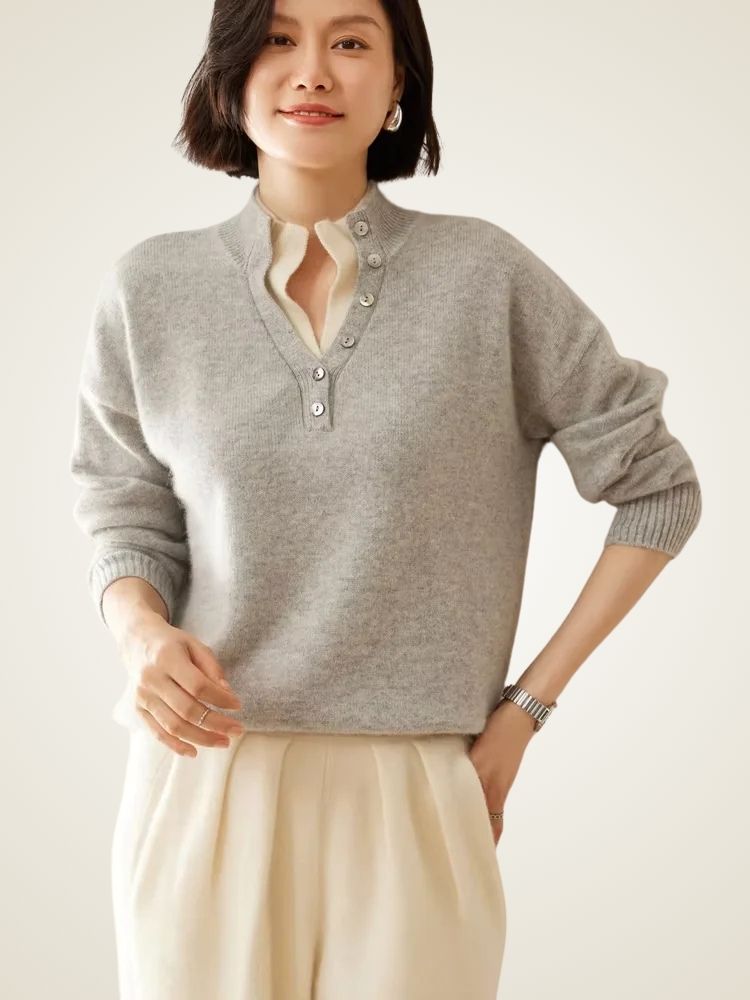 Stella - Double Collar Cashmere Sweater | The Cashmere Studio