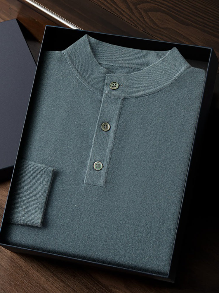 Edison - Stormy Teal Cashmere Henley Sweater | The Cashmere Studio