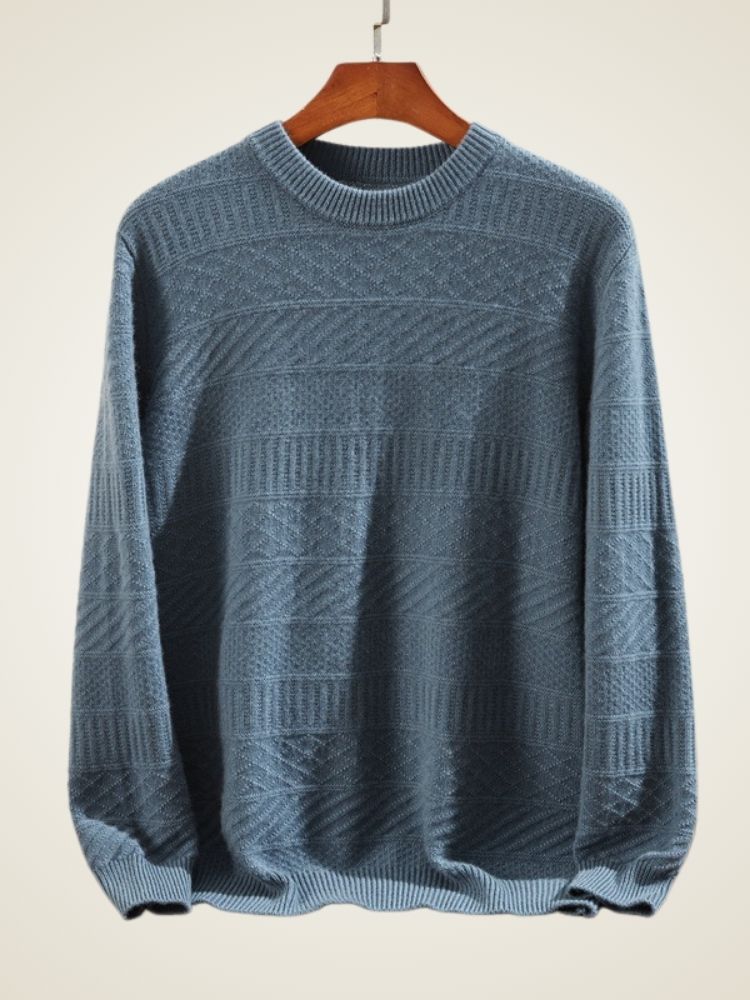 Grayson - Stormy Teal Artisanal Knit Cashmere Crewneck | The Cashmere Studio