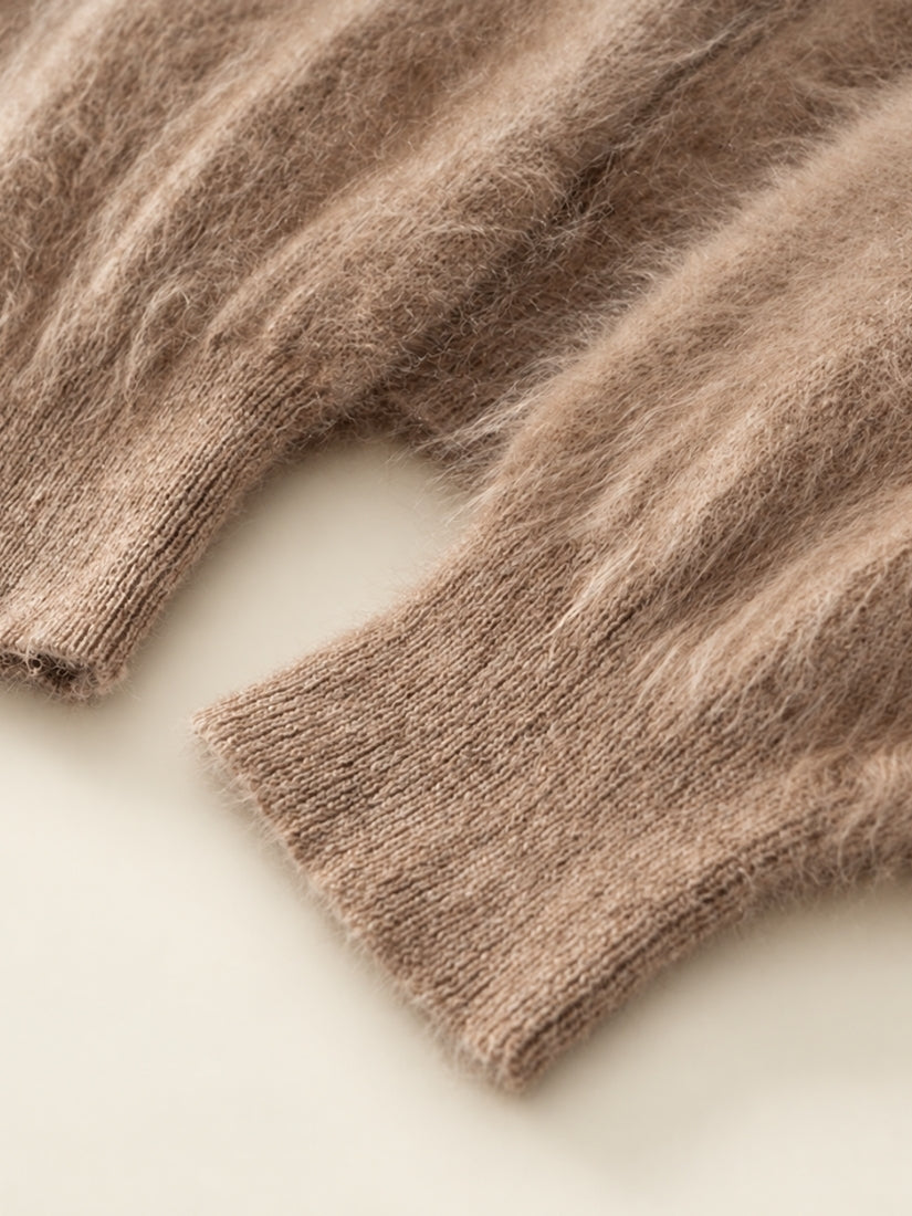 Sylviane — Taupe Brushed V-Neck Cashmere Sweater | The Cashmere Studio