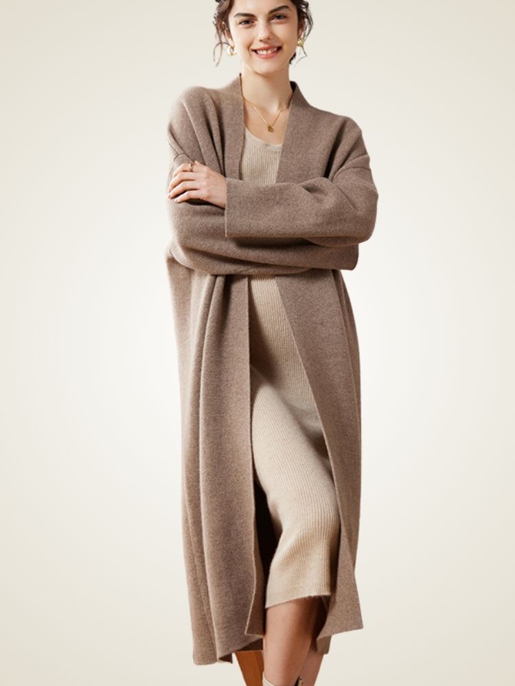 Alix - Taupe Open-Front Cashmere Coat | The Cashmere Studio