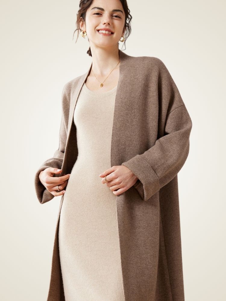 Alix - Taupe Open-Front Cashmere Coat | The Cashmere Studio