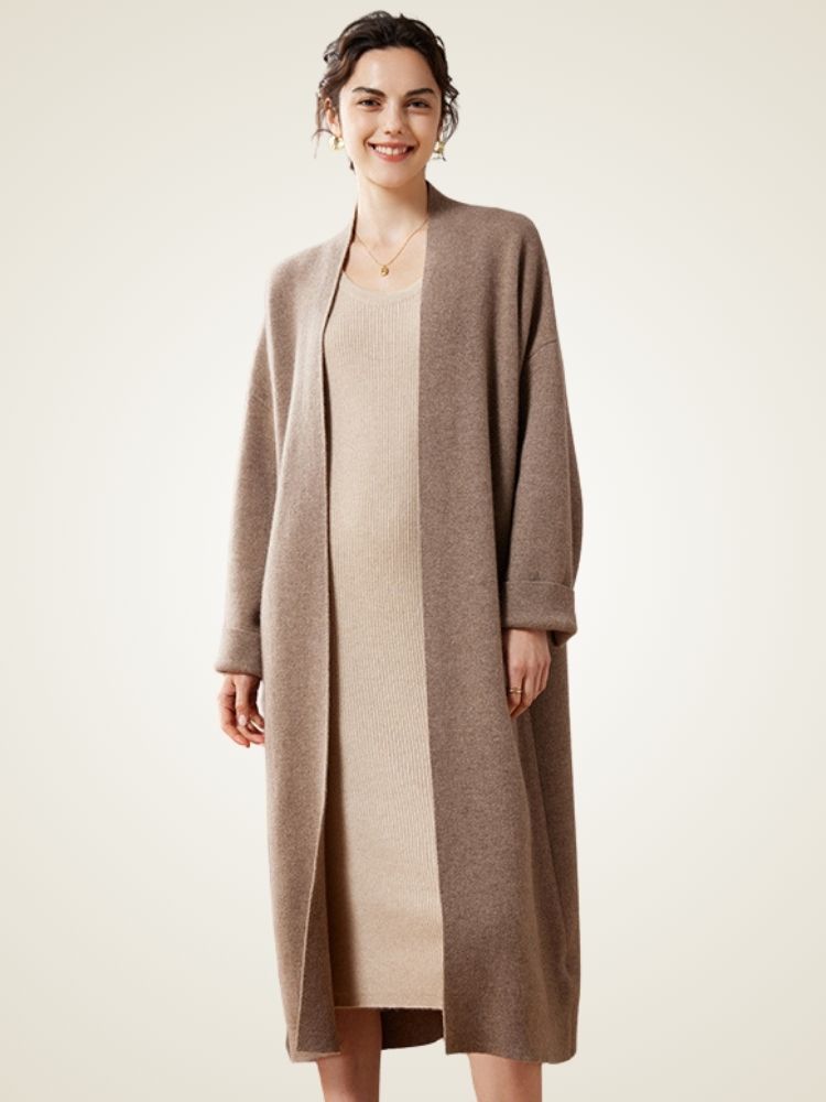 Alix - Taupe Open-Front Cashmere Coat | The Cashmere Studio