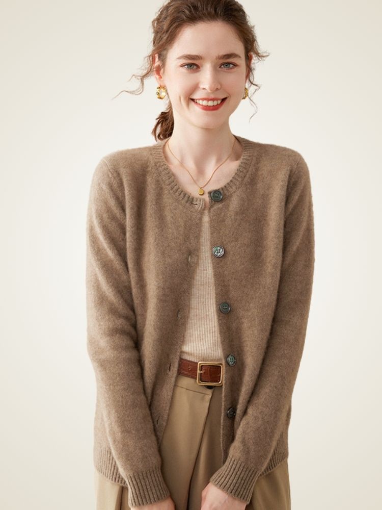 Clotilde - Taupe Brushed Cashmere Cardigan | The Cashmere Studio