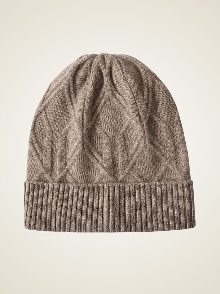 Katelina - Taupe Cable-Knit Cashmere Hat | The Cashmere Studio