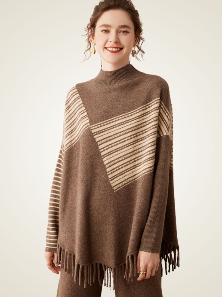 Magda - Taupe Poncho Cashmere Sweater | The Cashmere Studio