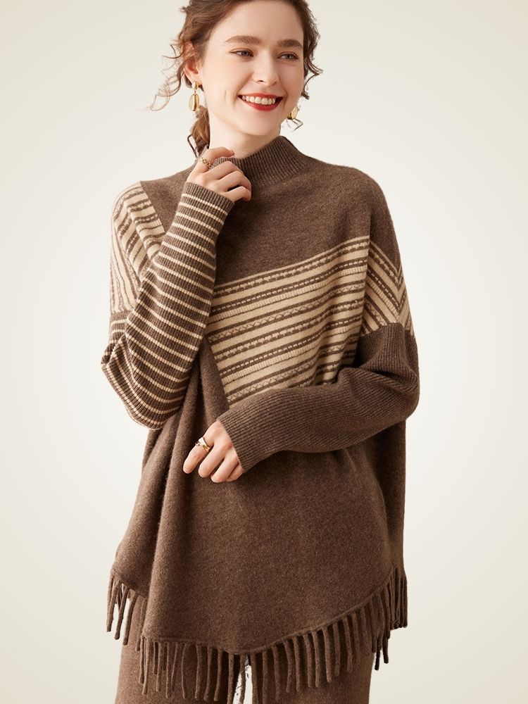 Magda - Taupe Poncho Cashmere Sweater | The Cashmere Studio