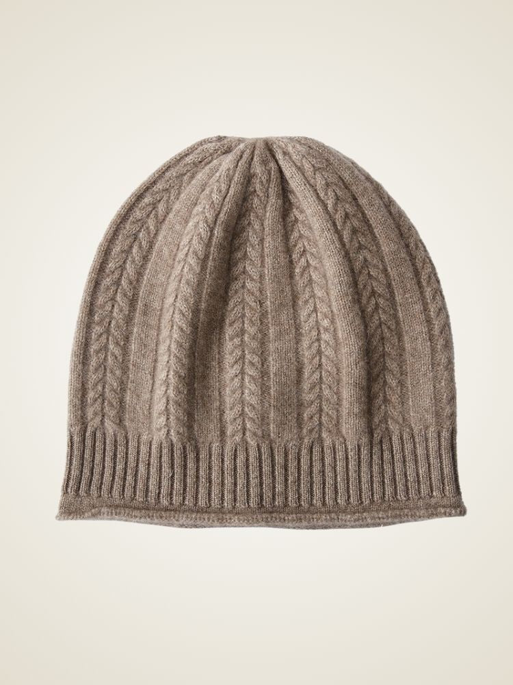 Aylana - Taupe Cable-Knit Cashmere Beanie | The Cashmere Studio