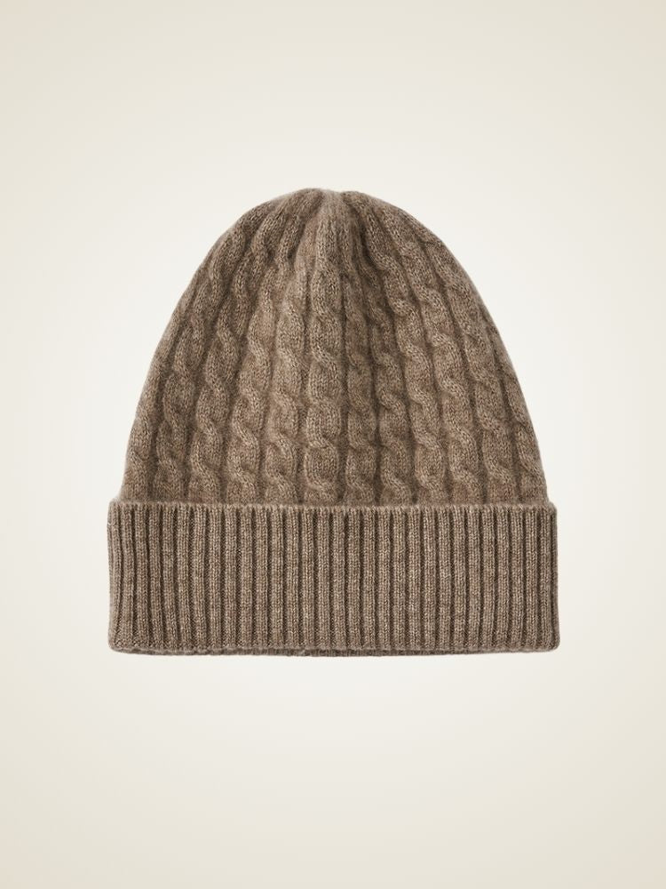 Kiah - Taupe Cable-Knit Cashmere Hat | The Cashmere Studio