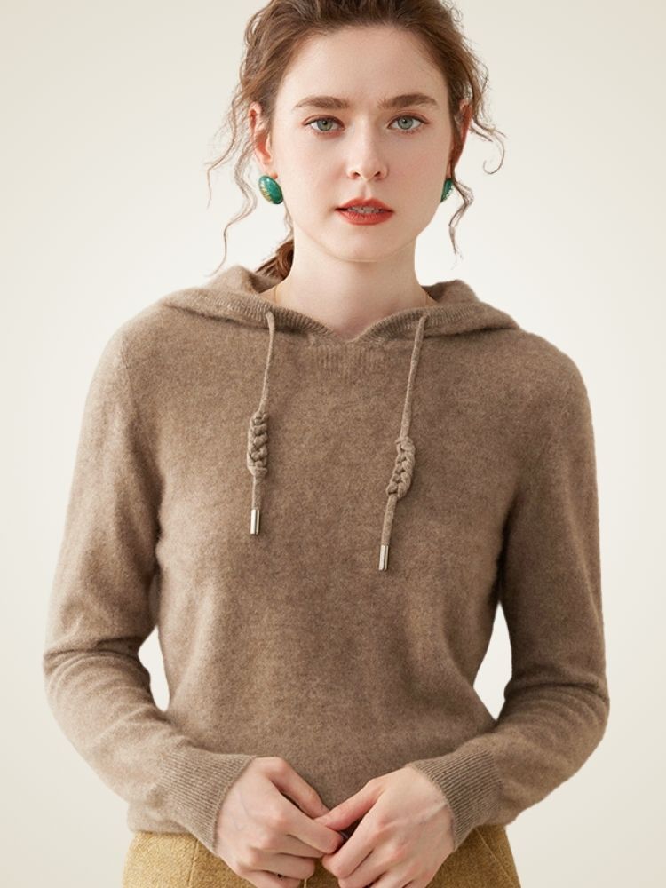 Arietta - Taupe Cashmere Lounge Hoodie | The Cashmere Studio