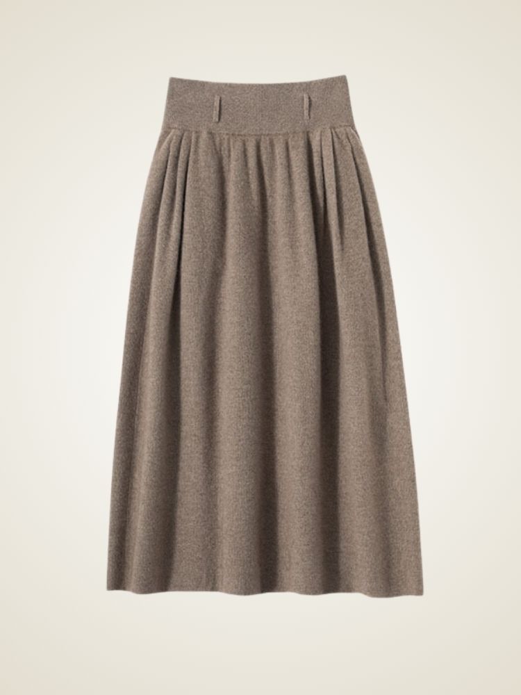 Viera - Taupe Midi Pleated Cashmere Skirt | The Cashmere Studio