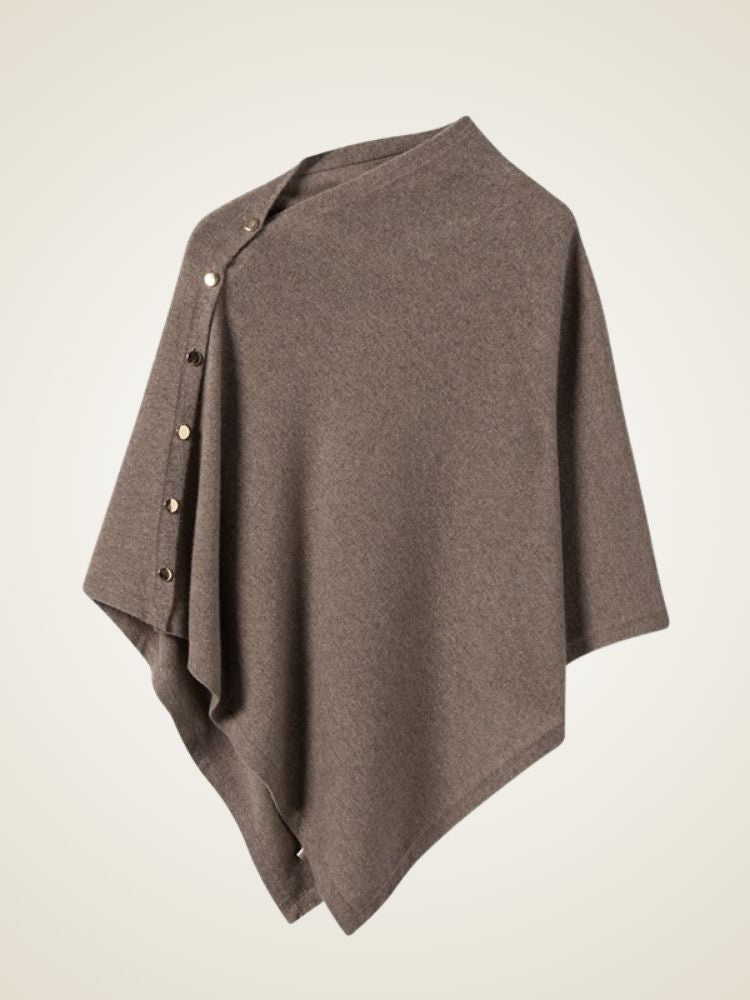 Asta - Taupe Buttoned Cashmere Poncho | The Cashmere Studio