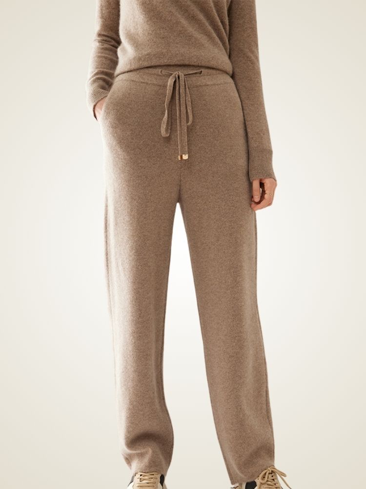 Brienna - Taupe High Waist Cashmere Pants | The Cashmere Studio