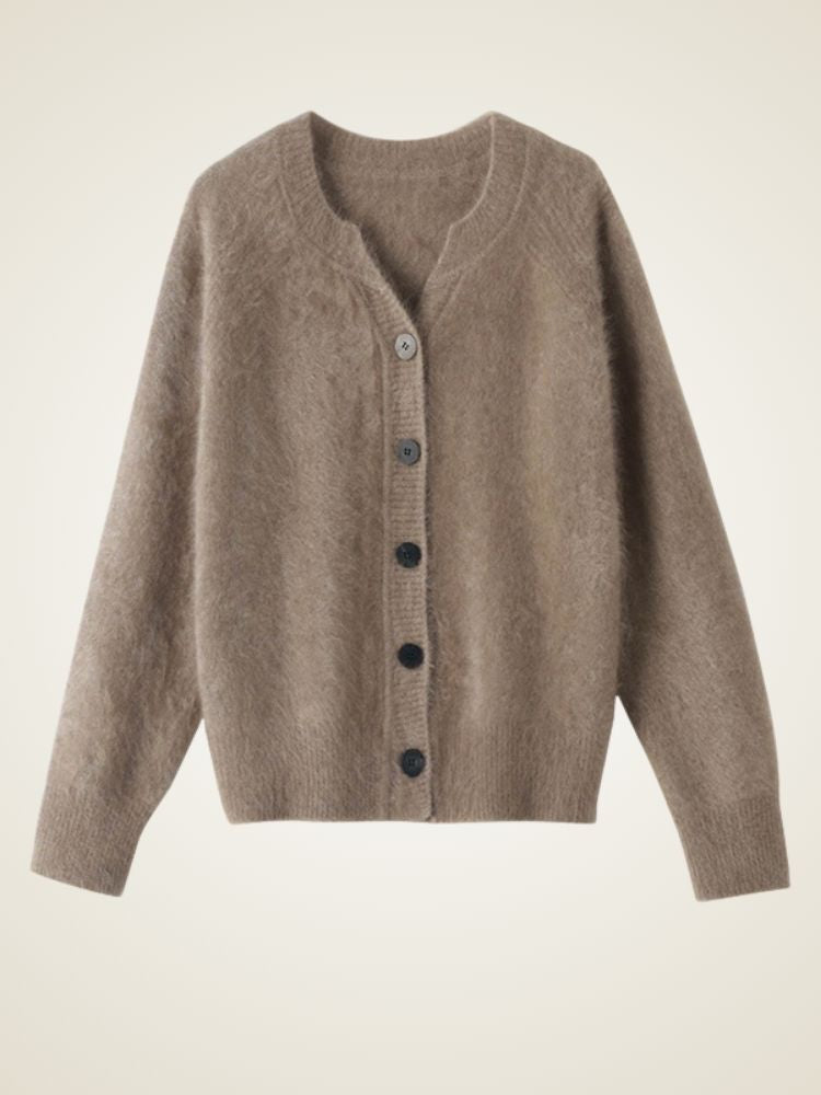 Galilee - Taupe Classic Brushed Cashmere Cardigan | The Cashmere Studio