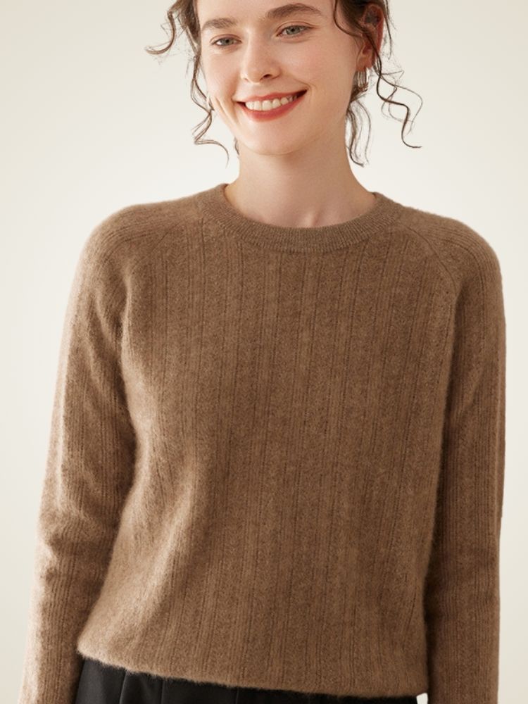 Larie - Taupe Ribbed Cashmere Sweater | The Cashmere Studio