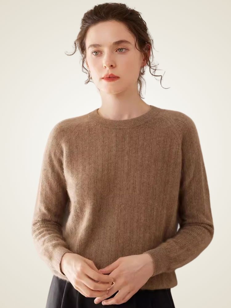 Larie - Taupe Ribbed Cashmere Sweater | The Cashmere Studio