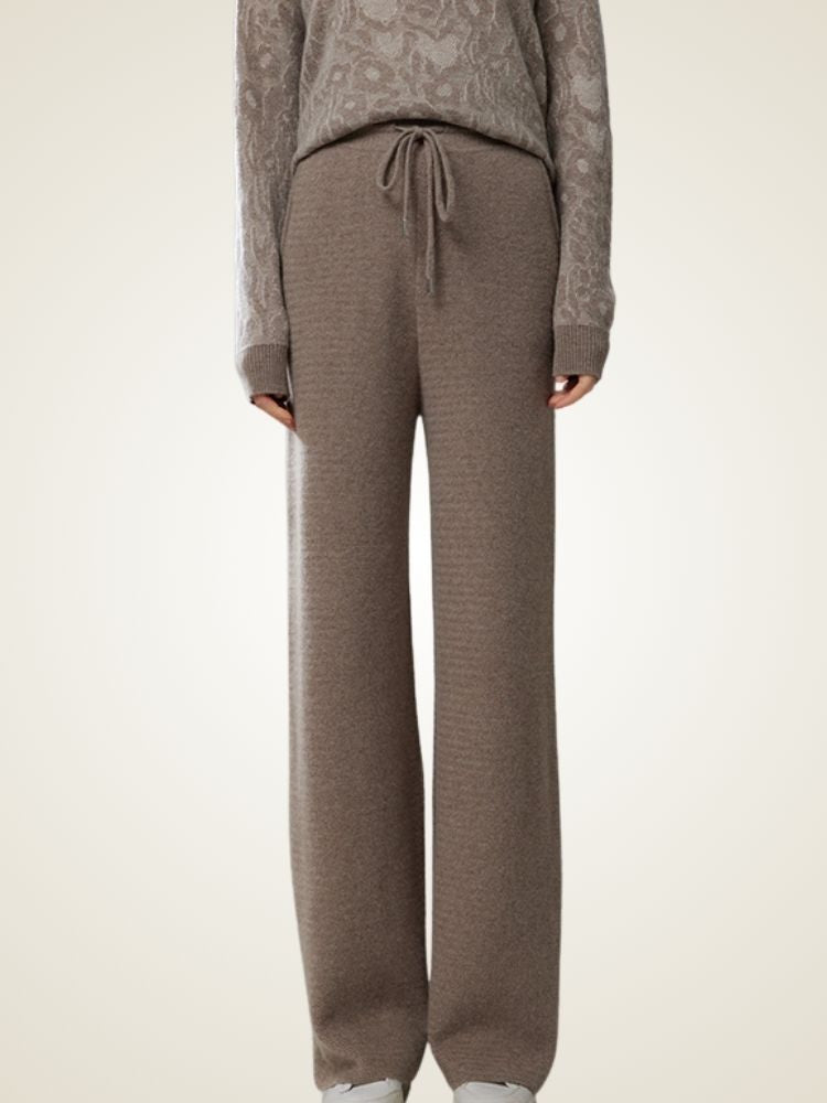 Alandra - Taupe Chevron Cashmere Pants | The Cashmere Studio