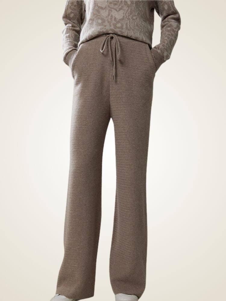 Alandra - Taupe Chevron Cashmere Pants | The Cashmere Studio