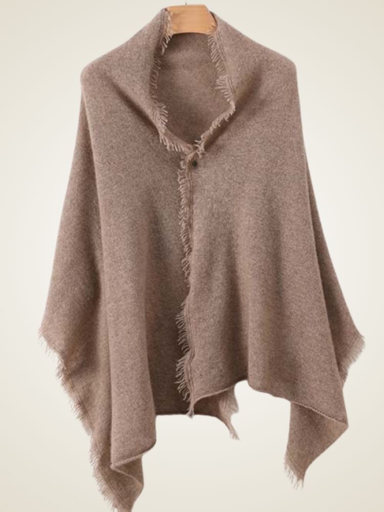 Sylviana - Taupe Fringe Cashmere Shawl | The Cashmere Studio