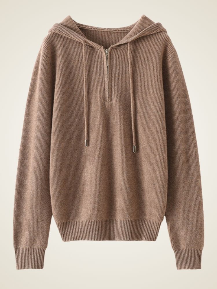 Adelise - Taupe Zip-Up Cashmere Hoodie | The Cashmere Studio