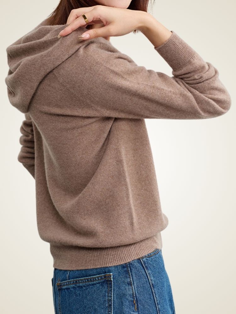 Aisling - Taupe Classic Cashmere Hoodie | The Cashmere Studio