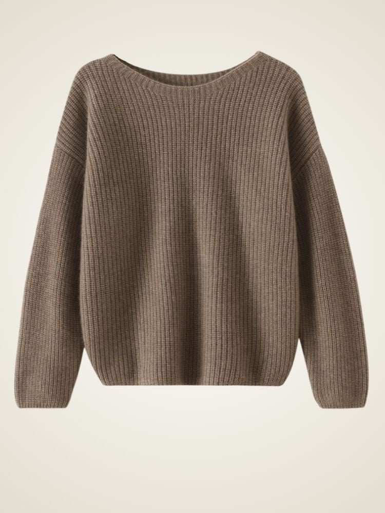 Elowith - Taupe Ribbed Cashmere Sweater | The Cashmere Studio