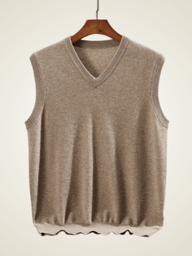 Monte - Taupe Gray V-Neck Cashmere Vest | The Cashmere Studio